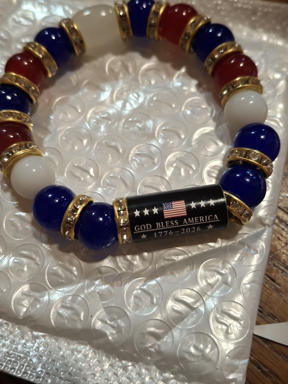 Patriotic Red White Blue Beaded Stretch Bracelet Set - Picture 2 of 3